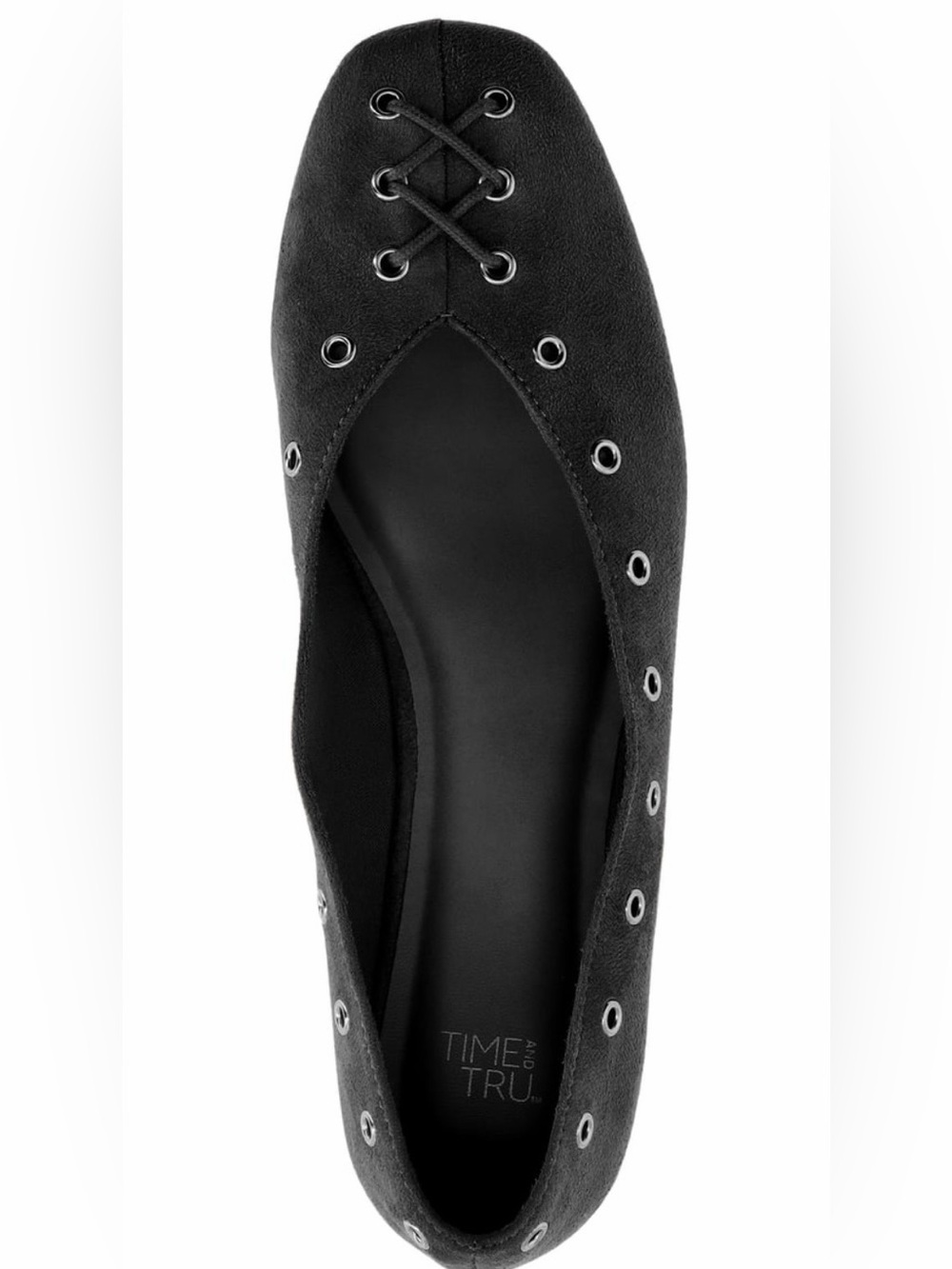 Time and Tru Black Faux Suede Corset Lace-Up Grommet Ballet Flat